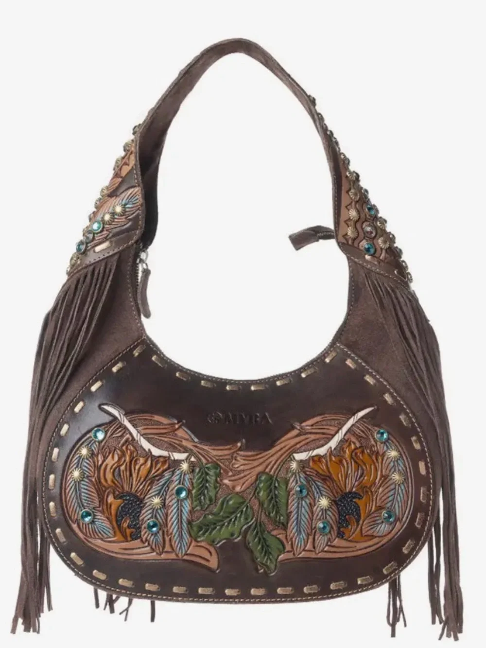 Myra Sierra Grove Hand-tooled Leather Fringe Hobo Bag in Deep Espresso - Picture 2 of 4